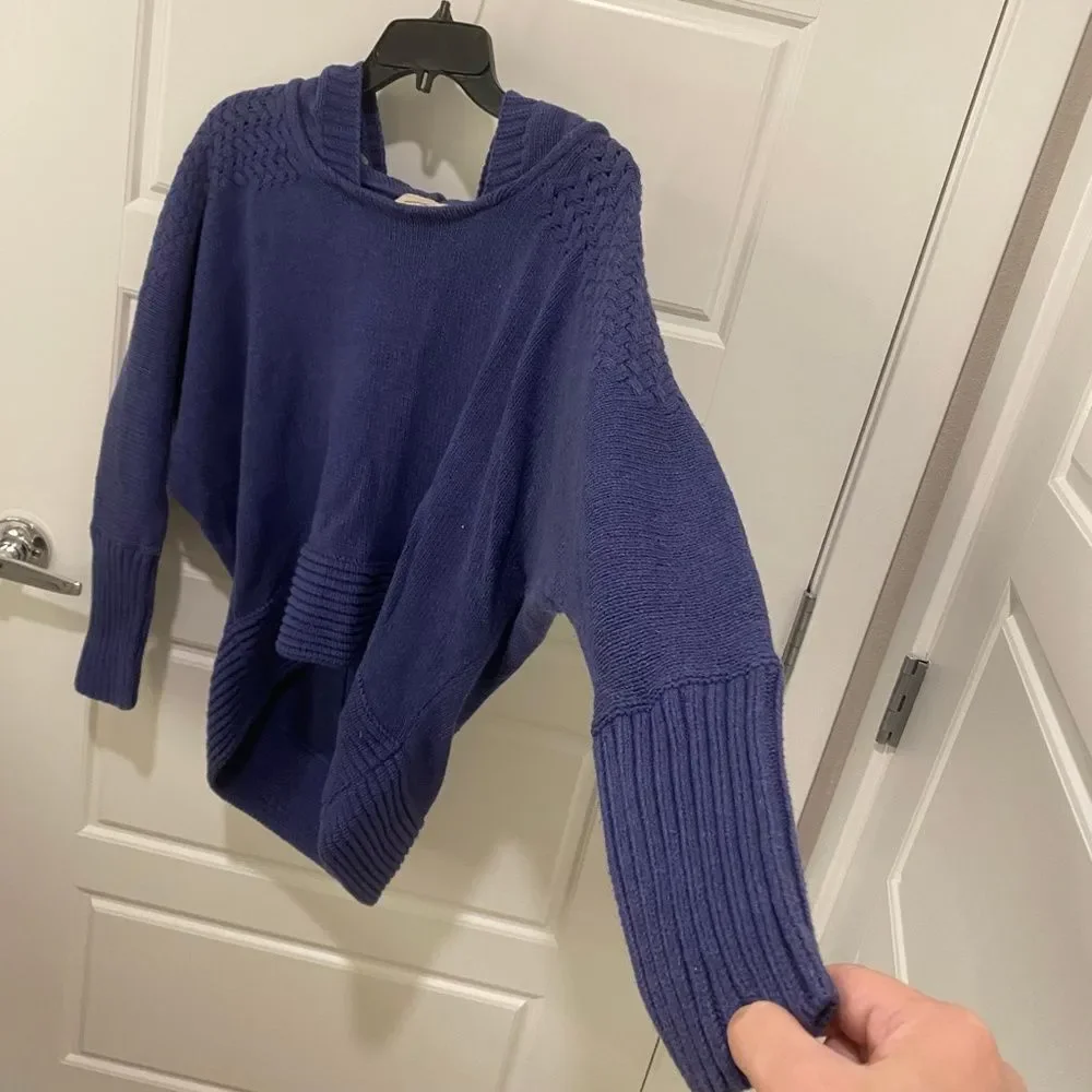 DKNY Jeans Blue Cable Knit Long Sleeve Hooded High Low Square Neck Sweater M